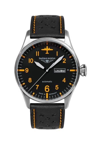Bauhaus Aviation Herrenuhr Automatik mit Wochentagsanzeige und Lederarmband